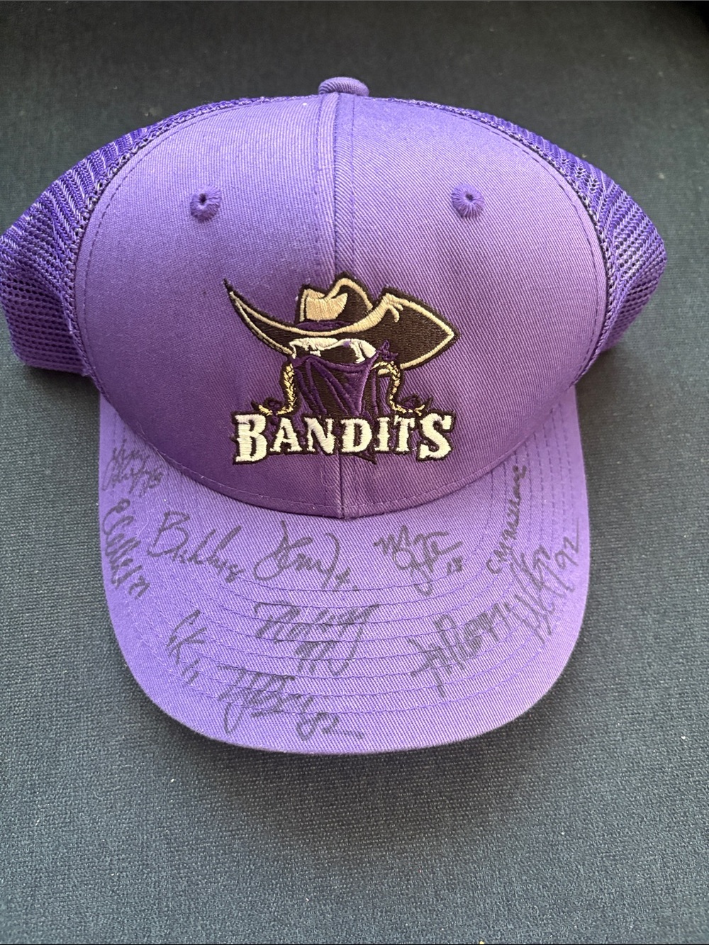 Signed Bandits Purple Trucker Hat with Embroidered Logo